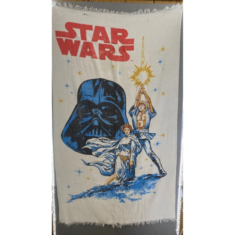 Vintage Star Wars Beach Towel Darth Vader Luke Leia Fringed 1977 Movie Poster